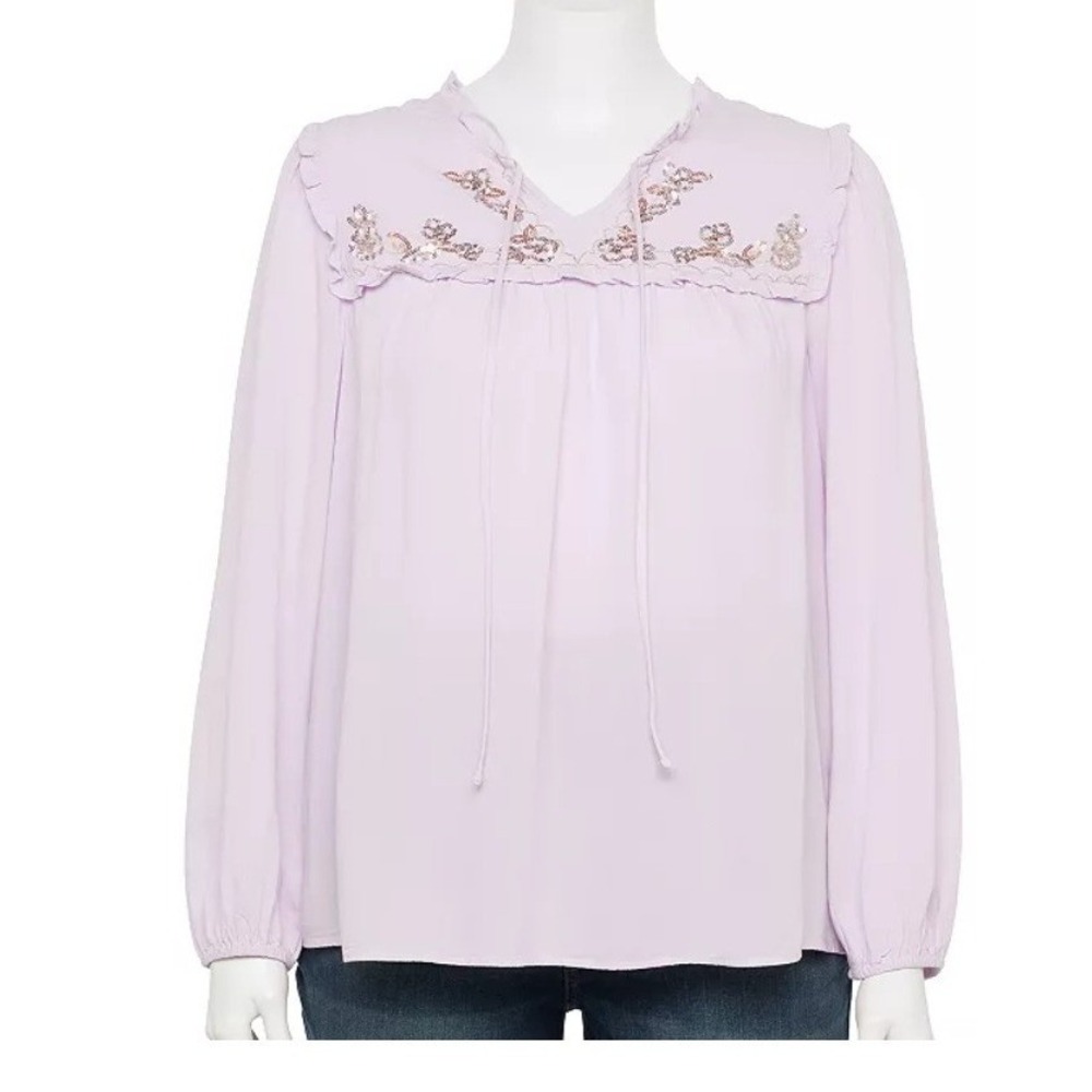 LC Lauren Conrad Ruffle Yoke Puff Sleeve Blouse Lavender‎ Womens 2X NWT